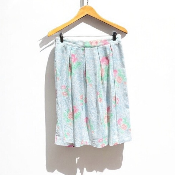 🌻Vintage F.R. Bentley Pleated Pastel Floral Midi Skirt Elastic Waistband Size M - Picture 1 of 7
